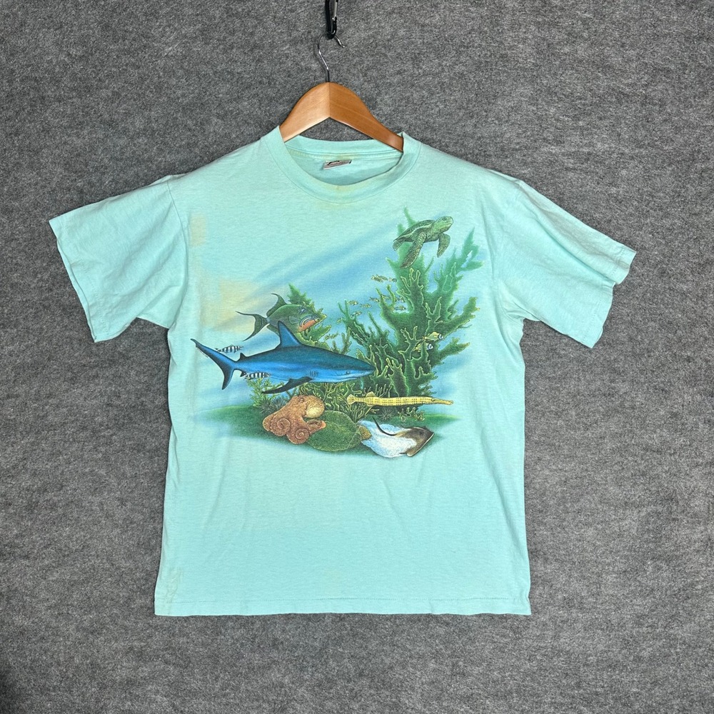 Harlequin Vintage Ocean Life Shark Turtle Fish T Shirt‎ Large Made in USA